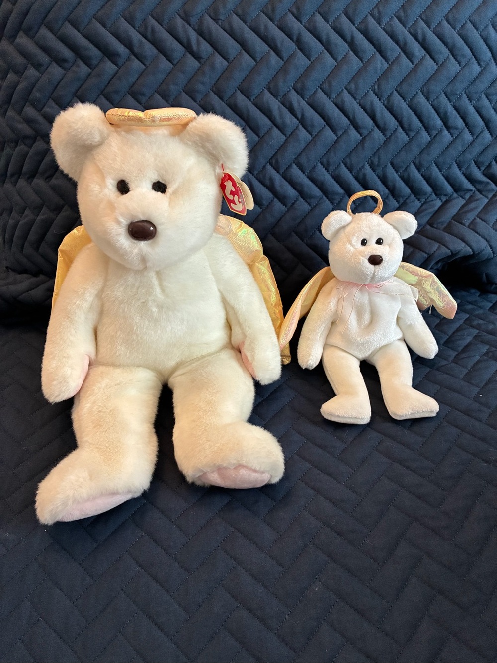 Ty “Halo” Pair of White Angel Bears, Plush with Gold Wings